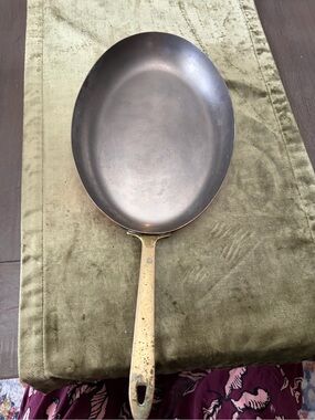 Vintage Paul Revere  Oval Skillet with Brass Handle - Dark Copper Interior